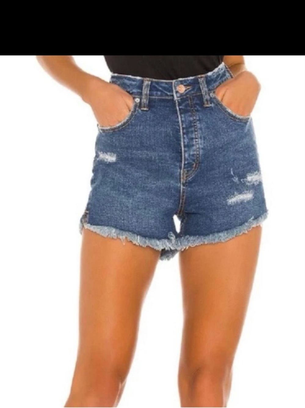 We the Free Free People Curvy Distress Denim Shorts Button Fly Size 33